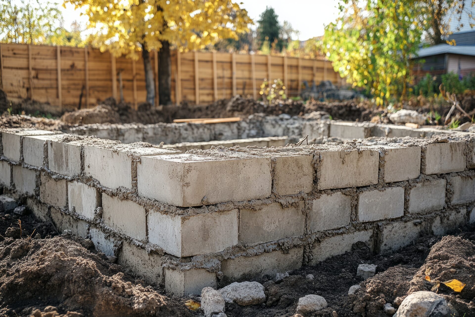 Fondations en parpaings pour maison neuve par Etancheite Em Aquitaine à bordeaux en automne